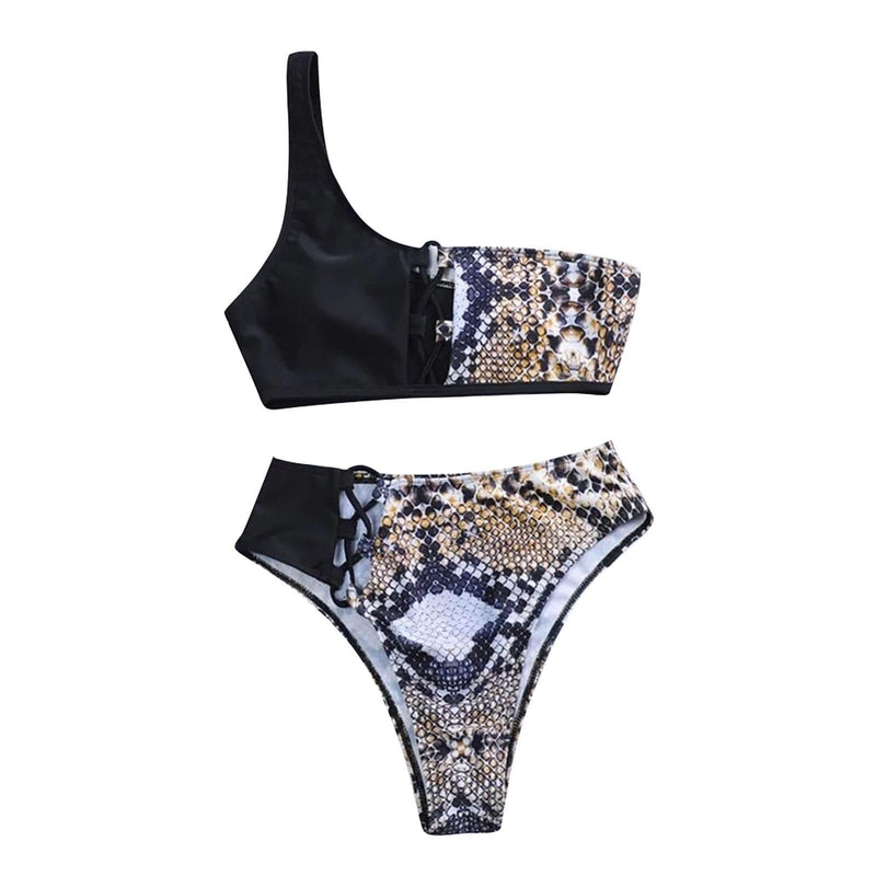 One Shoulder Bikini Set Hollow Out Swimsuit Women Patchwork Swimwear Push Up Bandeau Bathing Suits Female Summer Beachwear Sexy - Premium Women swimsuit from eprolo - Just $22.50! Shop now at Handbags Specialist Headquarter