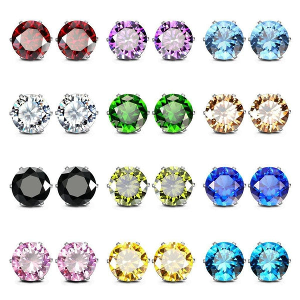 Peermont Rhodium-Plated Birthstone Stud Earrings, 12-Pack - Premium EARRINGS from Peermont Jewelry - Just $24.99! Shop now at Handbags Specialist Headquarter