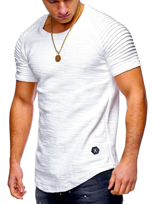 Pleated Sleeve Curved Hem T-shirt - Premium MEN T-SHIRT from eprolo - Just $22.06! Shop now at Handbags Specialist Headquarter