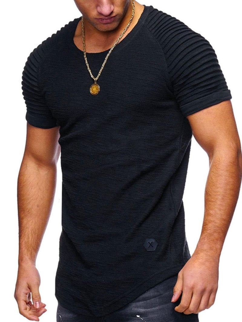 Pleated Sleeve Curved Hem T-shirt - Premium MEN T-SHIRT from eprolo - Just $22.06! Shop now at Handbags Specialist Headquarter