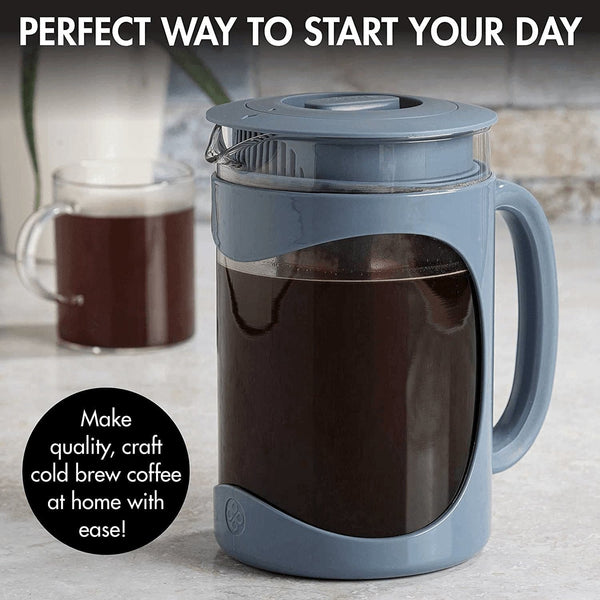 Primula Burke Deluxe Cold Brew Iced Coffee Maker, Comfort Grip Handle, Durable Glass Carafe, Removable Mesh Filter, Perfect 6 Cup Size, Dishwasher Safe, 1.6 Qt, Blue - Premium  from Primula - Just $29.85! Shop now at Handbags Specialist Headquarter