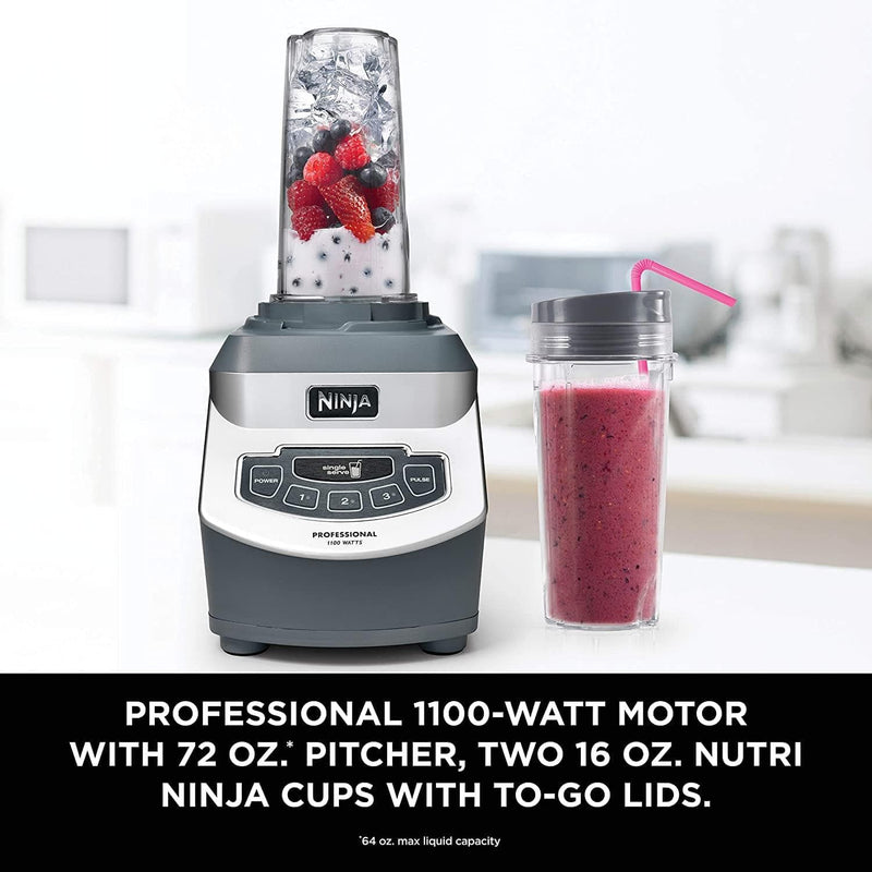 Professional Compact Smoothie & Food Processing Blender, 1100-Watts, 3 Functions for Frozen Drinks, Smoothies, Sauces, & More, 72-oz.* Pitcher, (2) 16-oz. To-Go Cups & Spout Lids, Gray - Premium BLENDERS from Visit the Ninja Store - Just $133.99! Shop now at Handbags Specialist Headquarter