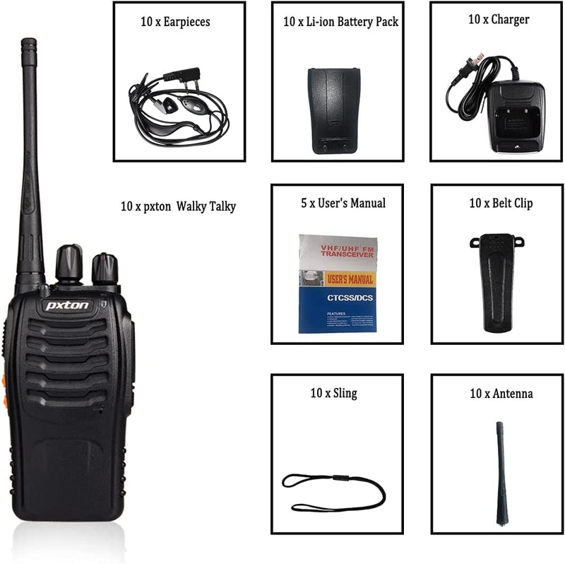 pxton Walkie Talkies for Adults Two Way Radios Long Range with Headphones,16 Channel Handheld 2 Way Radio Rechargeable with Flashlight Li-ion Battery and Charger（10 Pack） - Premium CB RADIOS from Visit the pxton Store - Just $114.99! Shop now at Handbags Specialist Headquarter