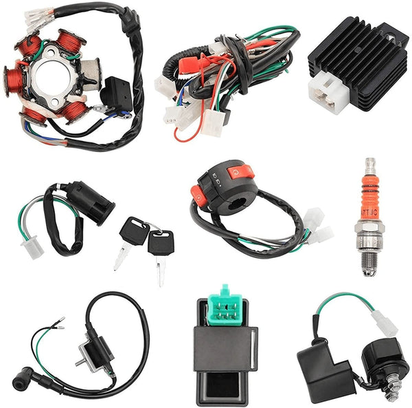 Quad Wire Harness Complete Electrics Stator Coil CDI Wiring Harness Solenoid Relay Spark Plug for 4 Wheelers Stroke ATV 50Cc 70Cc 90Cc 110Cc 125Cc Pit Quad Dirt Buggy Bike Go Kart Parts - Premium  from ViCiCA - Just $58.55! Shop now at Handbags Specialist Headquarter