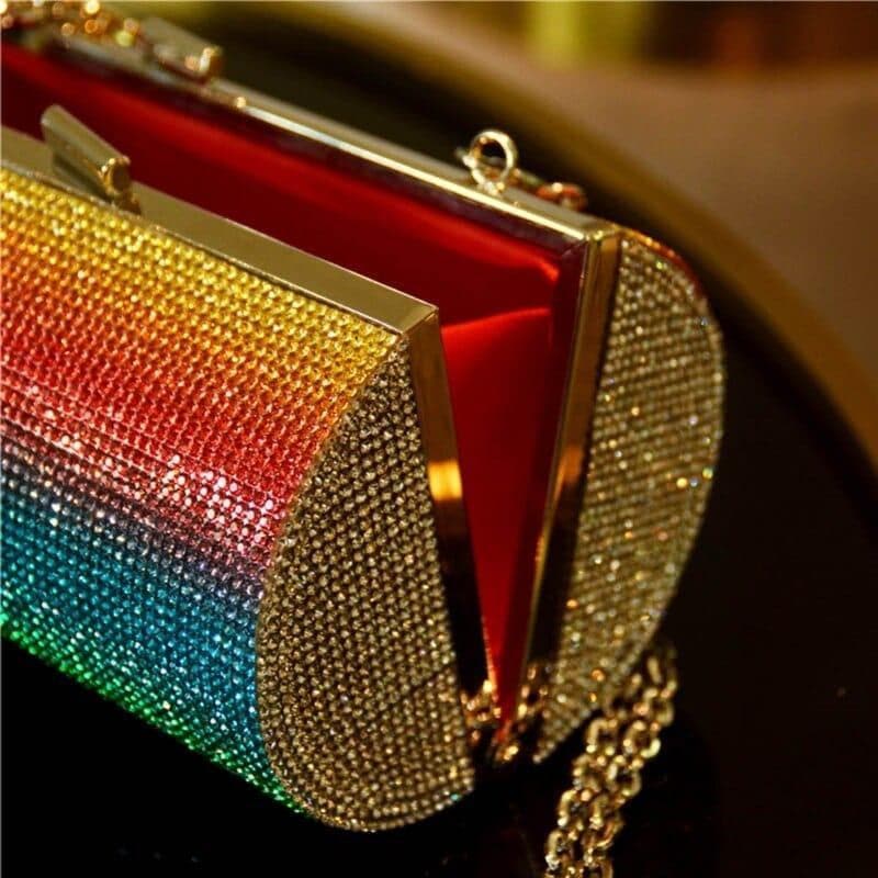Rainbow Rhinestone Purse Evening Bags for Women Luxury Party Handbag for Wedding Clutch Bag Diamond Cylinder Shoulder Bag - Premium WOMEN'S Handbags from eprolo - Just $38.99! Shop now at Handbags Specialist Headquarter