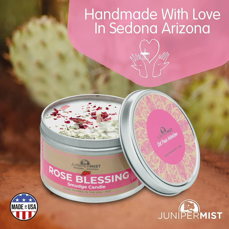 Rose Blessing Smudge Candle for Cleansing Negative Energy + Handmade in Sedona with Soy Wax, Essential Oils, Real Rose Petals and Sage Leaf + Smokeless Alternative to Sage Smudge Sticks and Incense - Premium CANDLES & ACCESSORIES from Visit the JUNIPERMIST Store - Just $30.99! Shop now at Handbags Specialist Headquarter