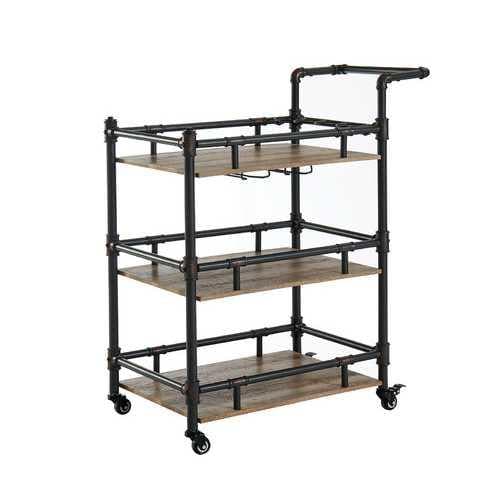 Rustic Three Tier Wood and Metal Serving Cart, Black and Brown - Premium Carts from HomeRoots - Just $655.48! Shop now at Handbags Specialist Headquarter