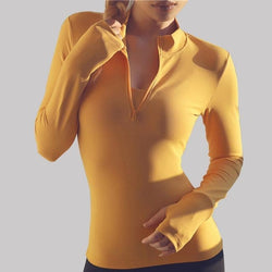 SALSPOR Sexy Women Yoga Top Sport Zipper Long Sleeve Yoga Shirt With Thumb Holes Solid Quick Dry Breathable Gym Fitness Shirt - Premium Women's T Shirt from eprolo - Just $22.88! Shop now at Handbags Specialist Headquarter