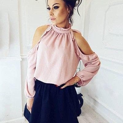 Sexy Off Shoulder Shirt Autumn Summer Casual Long Sleeve Ruffle Burgundy Pink Shirt Women Fashion New Solid Blouses High Quality - Premium Women's T Shirt from eprolo - Just $17.38! Shop now at Handbags Specialist Headquarter