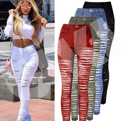 Sexy Women Destroyed Ripped Denim Jeans Skinny Hole Pants High Waist Stretch Jeans Slim Pencil Trousers Black White Blue - Premium Women jeans from eprolo - Just $24.99! Shop now at Handbags Specialist Headquarter