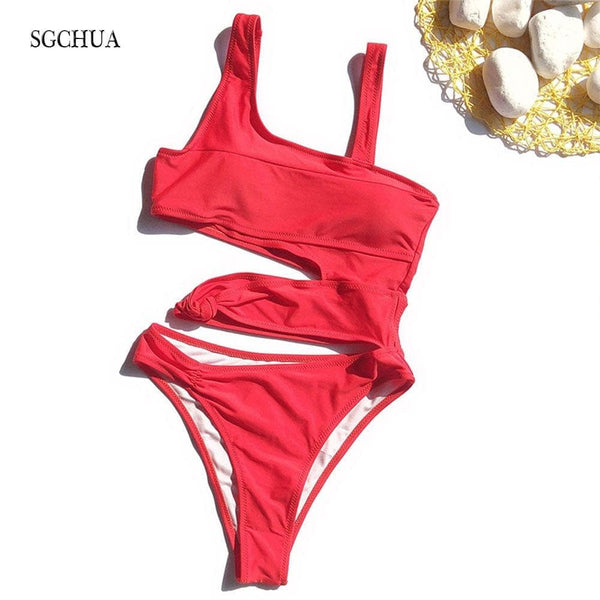 SGCHUA 2020 New Solid Bandage One Piece Swimsuit Women Cut Out Monokini White Yellow Blue Swimwear Sexy Hollow Out Bathing Suit - Premium Women swimsuit from eprolo - Just $22.80! Shop now at Handbags Specialist Headquarter