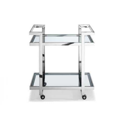 Side Table/ Bar Cart, Clear Glass, Stainless Steel Base On Castors - Premium Carts from HomeRoots Kitchen - Just $504.0! Shop now at Handbags Specialist Headquarter