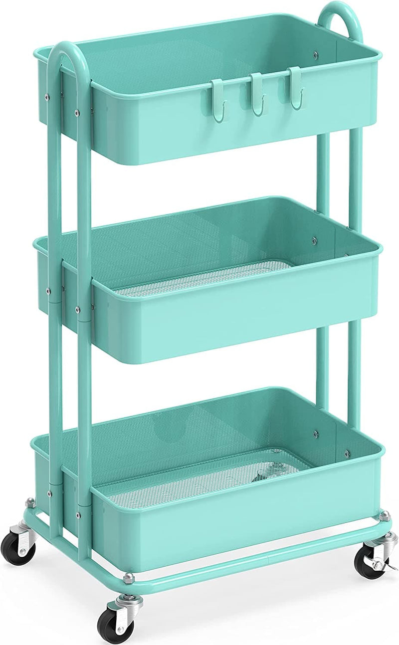 SimpleHouseware Heavy Duty 3-Tier Metal Utility Rolling Cart, Turquoise - Premium CARTS from Visit the Simple Houseware Store - Just $59.99! Shop now at Handbags Specialist Headquarter