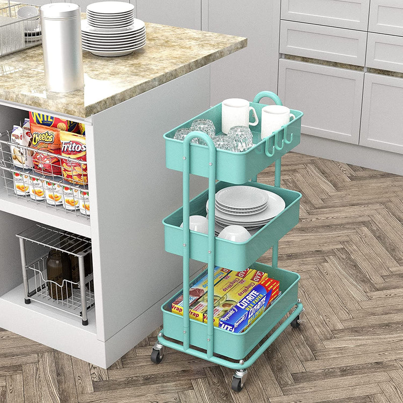 SimpleHouseware Heavy Duty 3-Tier Metal Utility Rolling Cart, Turquoise - Premium CARTS from Visit the Simple Houseware Store - Just $59.99! Shop now at Handbags Specialist Headquarter