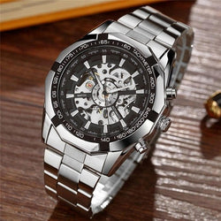 Skeleton Automatic Mechanical Watch Winner Gold Men Watches Stainless Steel Bracelet Sports Luxury Male Clock Chinese Wristwatch - Premium Men watch from eprolo - Just $29.08! Shop now at Handbags Specialist Headquarter