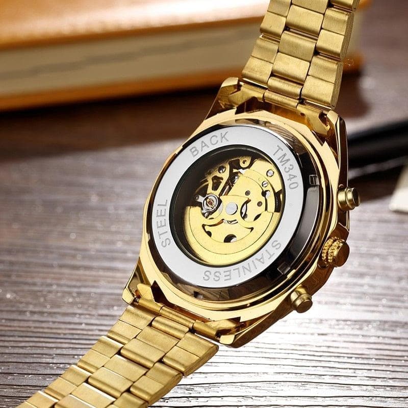 Skeleton Automatic Mechanical Watch Winner Gold Men Watches Stainless Steel Bracelet Sports Luxury Male Clock Chinese Wristwatch - Premium Men watch from eprolo - Just $29.08! Shop now at Handbags Specialist Headquarter