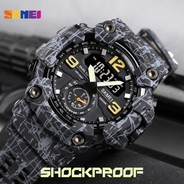 SKMEI 1637 Japan Movement 3 Time Dual Display Analog LED Electronic Quartz Wristwatch Military Men Sports Watches Relogio Masculino - Premium Men watch from eprolo - Just $25.98! Shop now at Handbags Specialist Headquarter