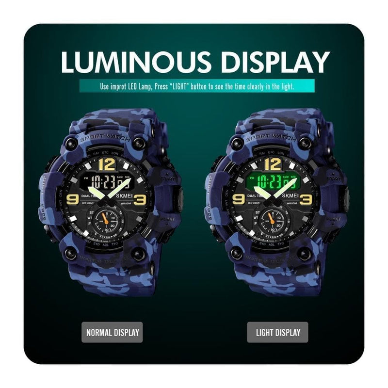 SKMEI 1637 Japan Movement 3 Time Dual Display Analog LED Electronic Quartz Wristwatch Military Men Sports Watches Relogio Masculino - Premium Men watch from eprolo - Just $25.98! Shop now at Handbags Specialist Headquarter