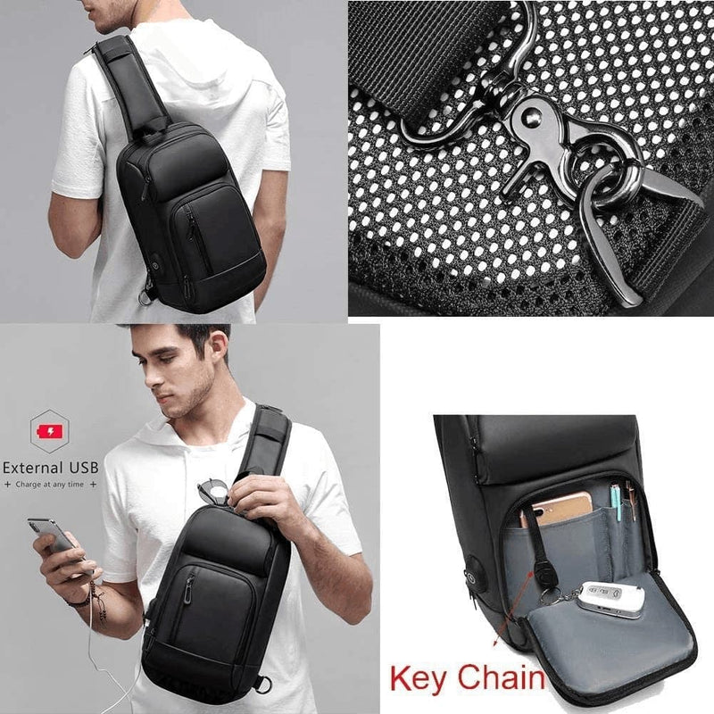 Sling Backpack for Men Cross Body Shoulder Bag with USB Waterproof Lightweight - Premium  from TUCUXY - Just $62.72! Shop now at Handbags Specialist Headquarter