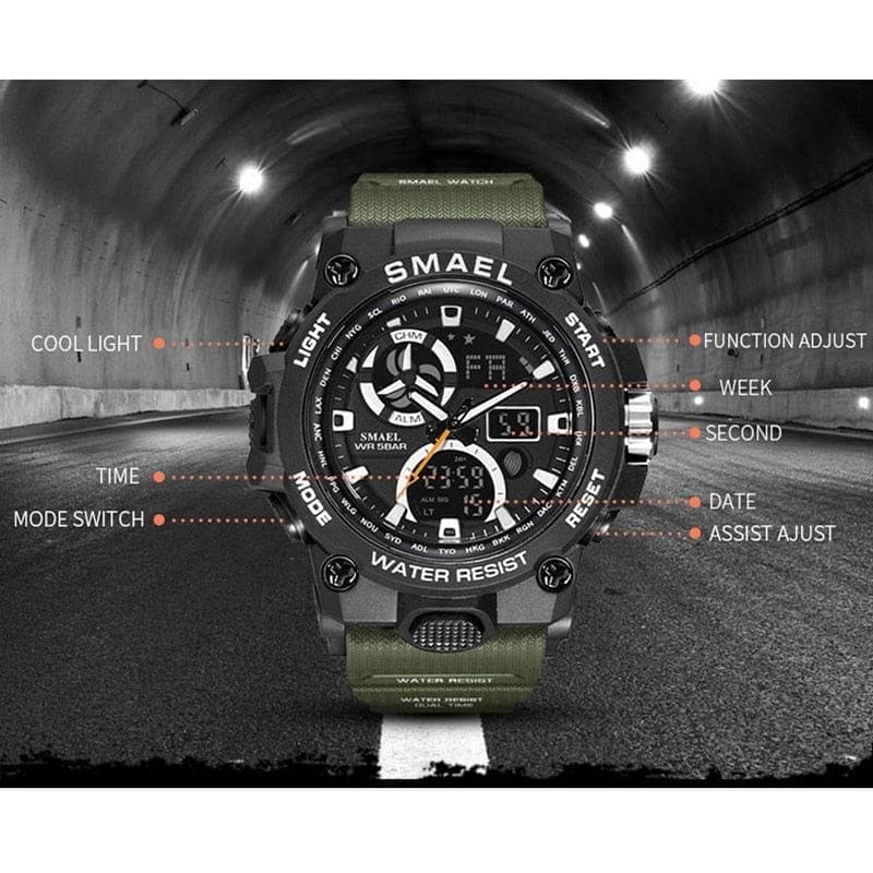 SMAEL 8011- 2021 Sport Watch Men Dual Time Waterproof 50M Military Watches Chrono Alarm Wristwatch Vintage Classic Digital Watch 8011 - Premium Men watch from eprolo - Just $25.06! Shop now at Handbags Specialist Headquarter