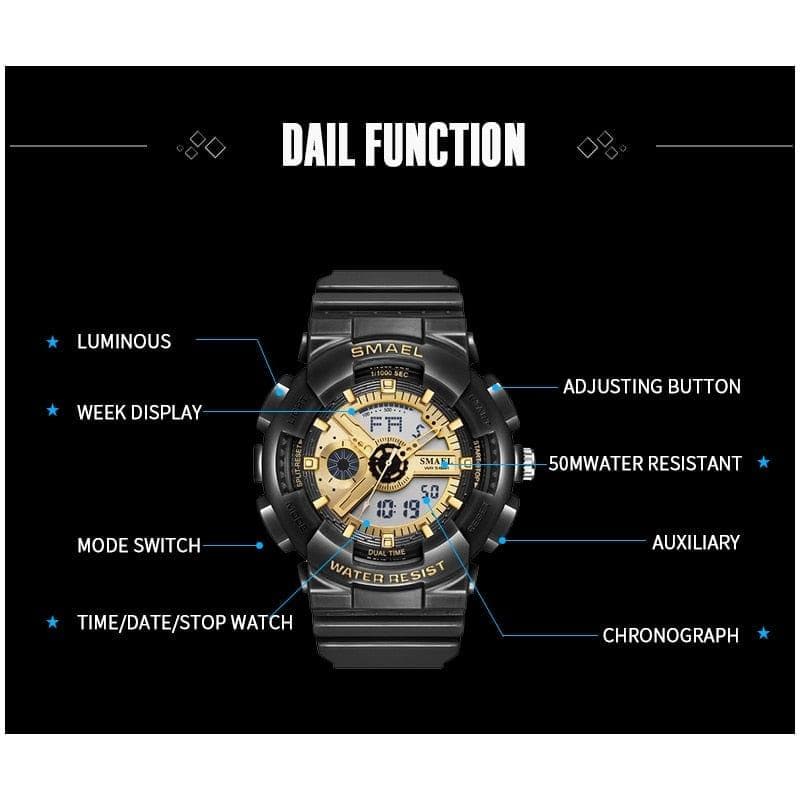 SMAEL 8026 Top Brand Men's Watches Luxury LED Sport Waterproof Military Watch Men Casual Digital Chronograph Clock Relogios Masculino - Premium Men watch from eprolo - Just $22.24! Shop now at Handbags Specialist Headquarter