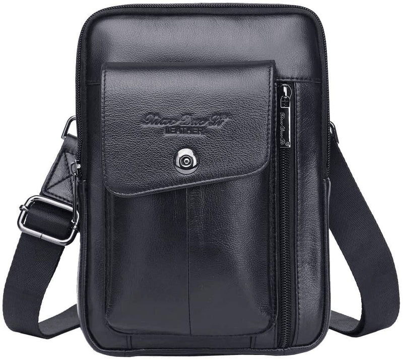 Small Leather Shoulder Bag Messenger Pack for Men Women Travel Business Crossbody Pouch Cell Phone Wallet Sling Chest Bags Casual Day Pack Black - Premium  from Hebetag - Just $36.85! Shop now at Handbags Specialist Headquarter