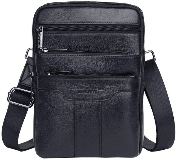 Small Leather Shoulder Bag Messenger Pack for Men Women Travel Business Crossbody Pouch Cell Phone Wallet Sling Chest Bags Casual Day Pack Black - Premium  from Hebetag - Just $36.85! Shop now at Handbags Specialist Headquarter