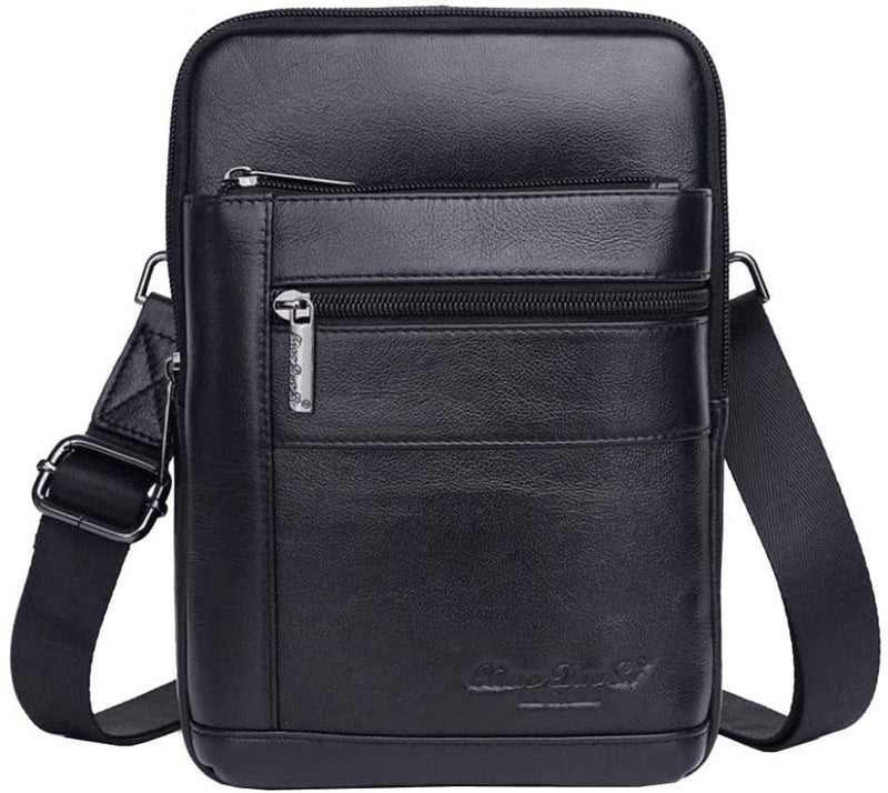 Small Leather Shoulder Bag Messenger Pack for Men Women Travel Business Crossbody Pouch Cell Phone Wallet Sling Chest Bags Casual Day Pack Black - Premium  from Hebetag - Just $36.85! Shop now at Handbags Specialist Headquarter