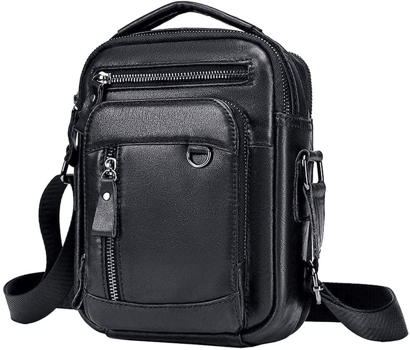 Small Leather Shoulder Bag Messenger Pack for Men Women Travel Business Crossbody Pouch Cell Phone Wallet Sling Chest Bags Casual Day Pack Black - Premium  from . - Just $36.85! Shop now at Handbags Specialist Headquarter