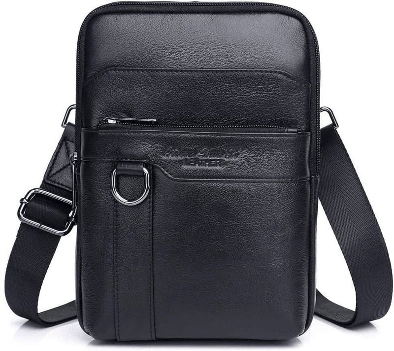 Small Leather Shoulder Bag Messenger Pack for Men Women Travel Business Crossbody Pouch Cell Phone Wallet Sling Chest Bags Casual Day Pack Black - Premium  from Hebetag - Just $36.85! Shop now at Handbags Specialist Headquarter