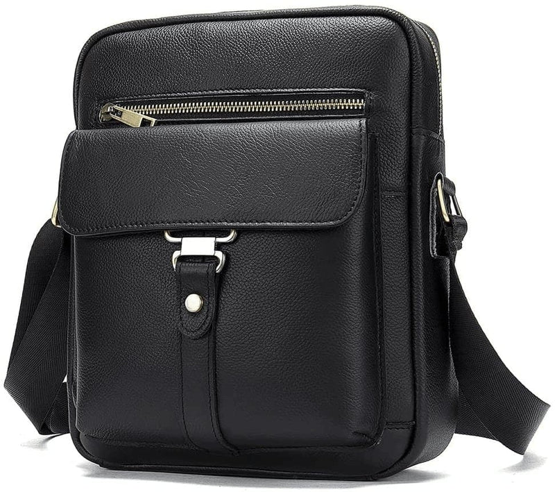 Small Leather Shoulder Bag Messenger Pack for Men Women Travel Business Crossbody Pouch Cell Phone Wallet Sling Chest Bags Casual Day Pack Black - Premium  from Hebetag - Just $36.85! Shop now at Handbags Specialist Headquarter