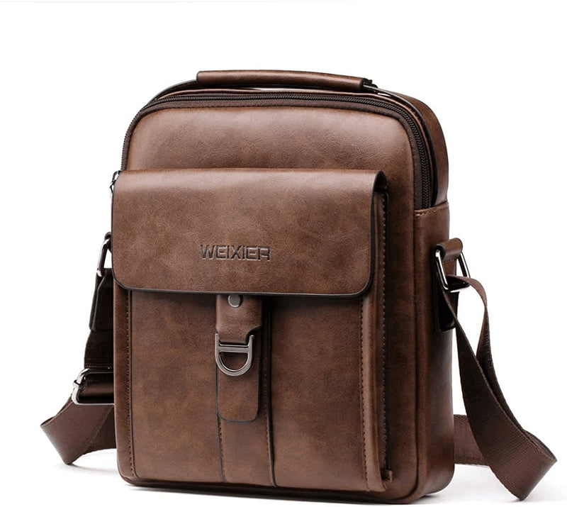 Small Men Crossbody Leather Shoulder Bag Messenger for Man Purse Casual Travel Business Satchel Magnetic Buckle - Premium  from WEIXIER - Just $41.97! Shop now at Handbags Specialist Headquarter