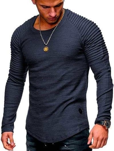 Solid Color Sleeve Pleated Patch Detail Long Sleeve T-shirt - Premium MEN T-SHIRT from eprolo - Just $21.24! Shop now at Handbags Specialist Headquarter