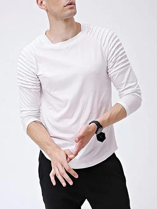 Solid Color Sleeve Pleated Patch Detail Long Sleeve T-shirt - Premium MEN T-SHIRT from eprolo - Just $21.24! Shop now at Handbags Specialist Headquarter