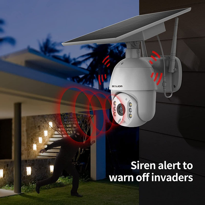 Soliom S600 Outdoor Home Security Camera, Wireless WiFi Pan Tilt 360° View Spotlight Solar Battery Powered System, Motion Detection and Siren, Color Night Vision, 2-Way Talk, Remote Access, Cloud/SD - Handbags Specialist Headquarter