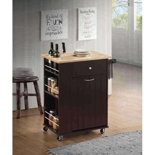 Spacious Wooden Kitchen Cart with Bottle Holders and Towel Rack, Brown - Premium Carts from HomeRoots - Just $386.0! Shop now at Handbags Specialist Headquarter