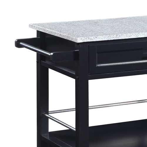 Spacious Wooden Kitchen Cart with Granite Inlaid Top, Black and Gray - Premium Carts from HomeRoots - Just $570.75! Shop now at Handbags Specialist Headquarter