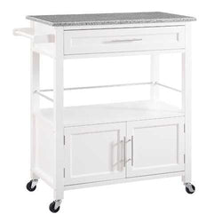 Spacious Wooden Kitchen Cart with Granite Inlaid Top, White and Gray - Premium Carts from HomeRoots - Just $570.75! Shop now at Handbags Specialist Headquarter