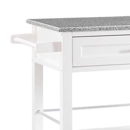 Spacious Wooden Kitchen Cart with Granite Inlaid Top, White and Gray - Premium Carts from HomeRoots - Just $570.75! Shop now at Handbags Specialist Headquarter