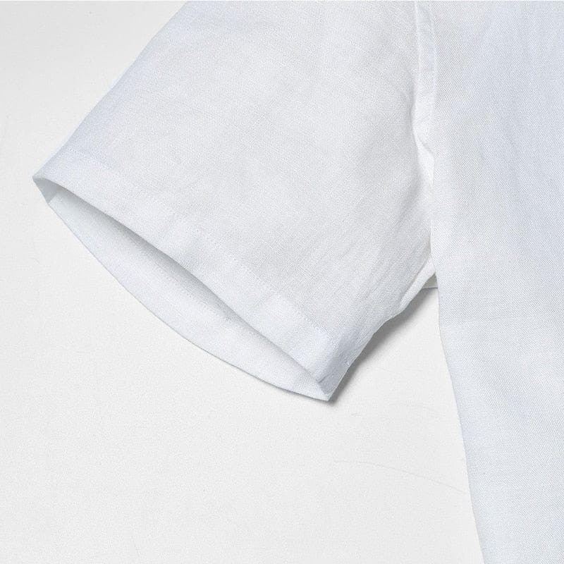 Summer Short sleeved Shirts Men 100% Linen White Solid Color Slim Fit Plus Size Collarless Tops - Premium MEN T-SHIRT from eprolo - Just $21.30! Shop now at Handbags Specialist Headquarter