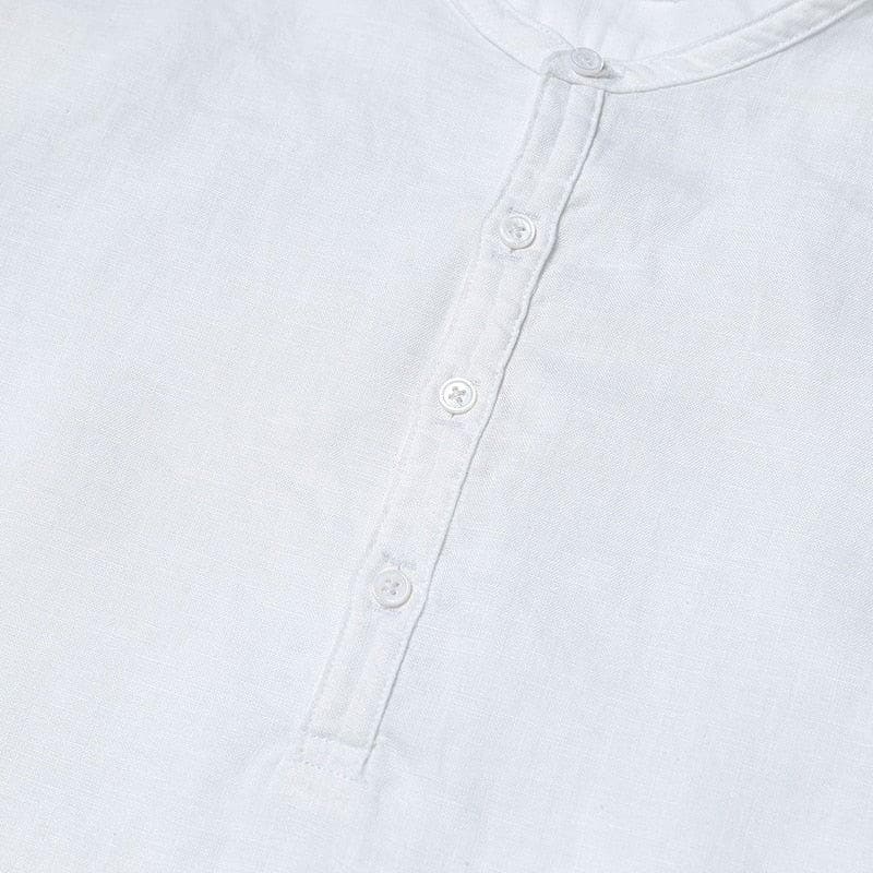 Summer Short sleeved Shirts Men 100% Linen White Solid Color Slim Fit Plus Size Collarless Tops - Premium MEN T-SHIRT from eprolo - Just $21.30! Shop now at Handbags Specialist Headquarter