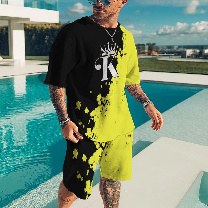 Summer Stitching Color Tracksuit Oversized Men's Sets Trend Sportswear Casual Short-Sleeves T-Shirt+Shorts 2 Piece Suit Clothes - Premium T-shirt from KeKe Wholesale Factory Store - Just $32.99! Shop now at Handbags Specialist Headquarter
