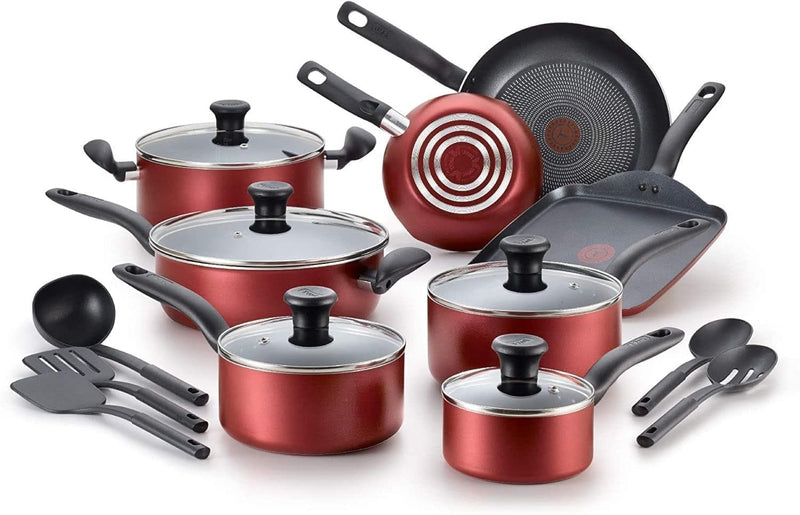 T-fal, Dishwasher Safe Cookware Set, 18 Piece, Red Initiatives Nonstick Inside - Premium Cookware, from Visit the T-fal Store - Just $98.07! Shop now at Handbags Specialist Headquarter