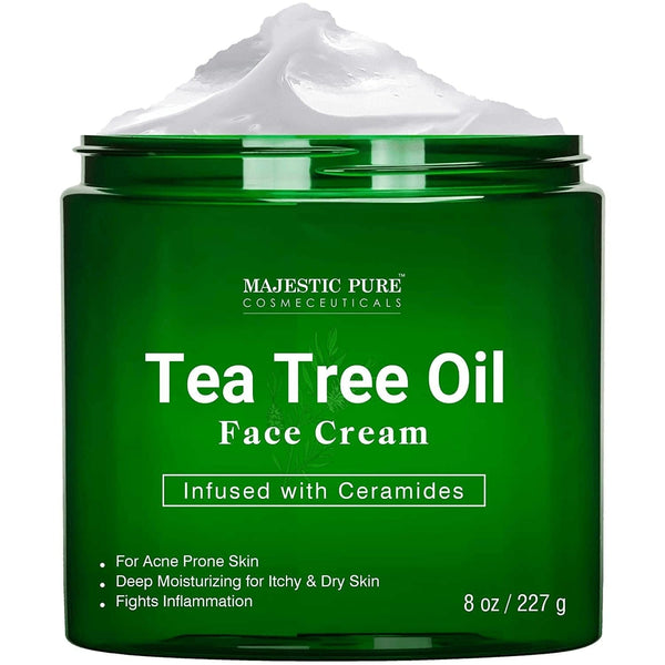 Tea Tree Oil Face Cream by Majestic Pure - Therapeutic Grade, Acne Scar Remover and Pimple Cream, Infused with Ceramides, Fights Acne and Soothes Acne Scars, Face Moisturizer, 8 Oz - Premium  from MAJESTIC PURE - Just $25.00! Shop now at Handbags Specialist Headquarter