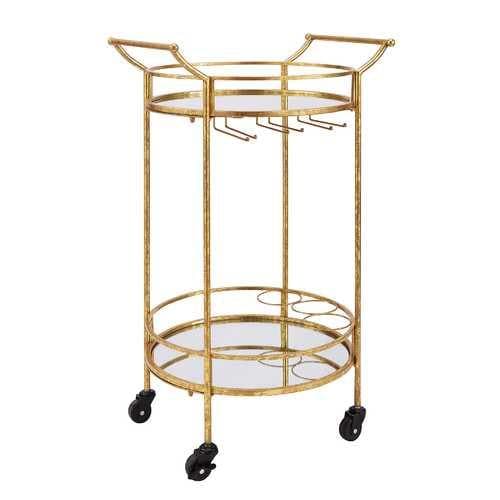 Transitional Style Round Metal Bar Cart with 2 Mirror Shelves, Gold - Premium Carts from HomeRoots - Just $346.3! Shop now at Handbags Specialist Headquarter