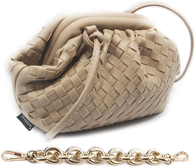 Trendy Clutch Cloud Shape Dupe Chunky Chain Shoulder Bag PU Leather Woven Handbag - Handbags Specialist Headquarter