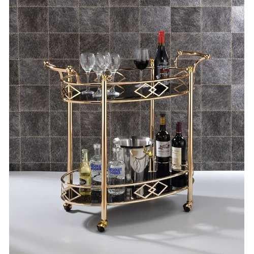 Two Tier Metal Framed Serving Cart with Designer Side Rails and Glass Shelves, Gold and Black - Premium Carts from HomeRoots - Just $408.12! Shop now at Handbags Specialist Headquarter