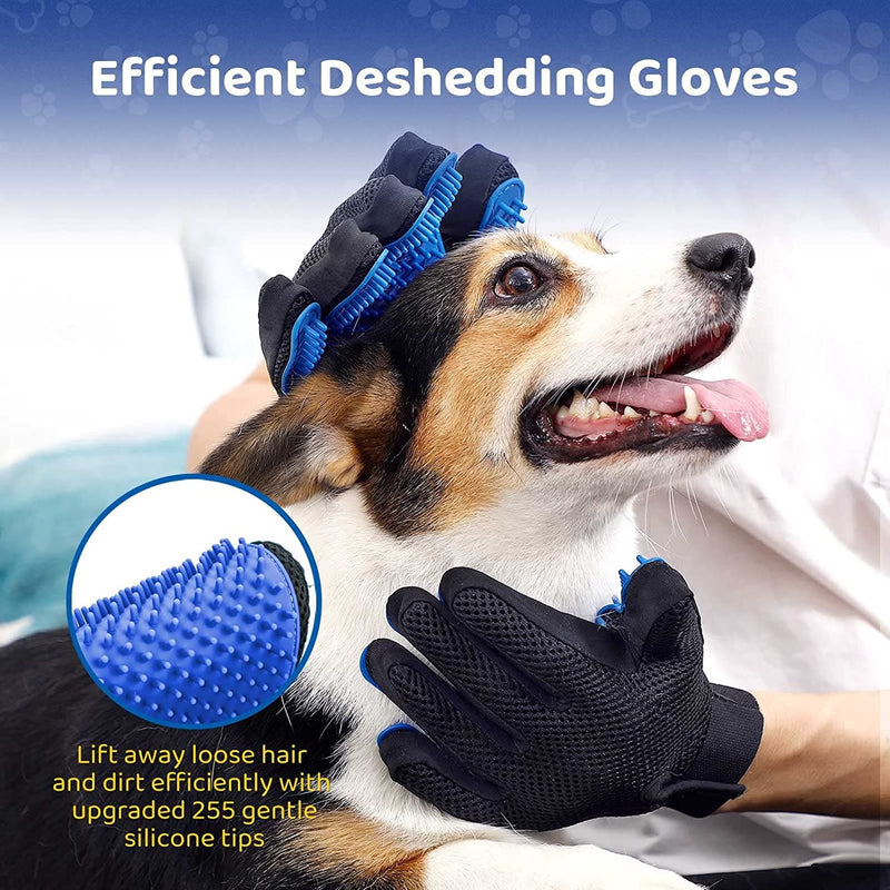 【Upgrade】 Pet Grooming Gloves - DELOMO Cat Brushes Gloves for Gentle Shedding - Efficient Pets Hair Remover Mittens - Dog Washing Gloves for Long and Short Hair Dogs & Cats & Horses - 1 Pair - Handbags Specialist Headquarter