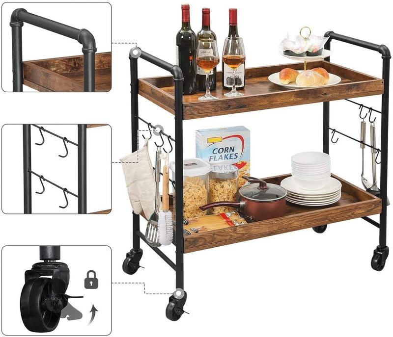 VASAGLE Bar Cart, Kitchen Serving Cart, Universal Casters with Brakes, Leveling Feet, Hooks, Steel Structure, 33.9 x 15.7 x 33.5 Inches, Rustic Brown and Black ULRC85BX - Premium 16354791 from Amazon US - Just $120.99! Shop now at Handbags Specialist Headquarter