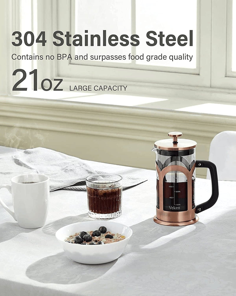 Coffee Maker 304 Stainless Steel French Press with 4 Filter, Heat Resistant  Durable, Easy to Clean, Borosilicate Glass Coffee Press, 100% BPA Free